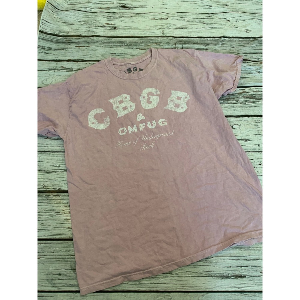 CBGB OMFUG Graphic T-Shirt Pink Goodie Two Sleeves Punk Rock Band Tee Mens M/L